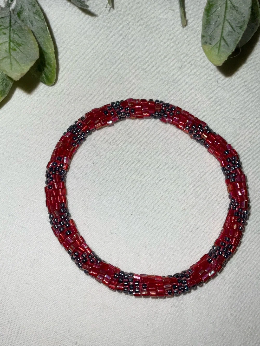 Handcrafted Beaded Bracelet Pair — Teal & Coral and Red & Black